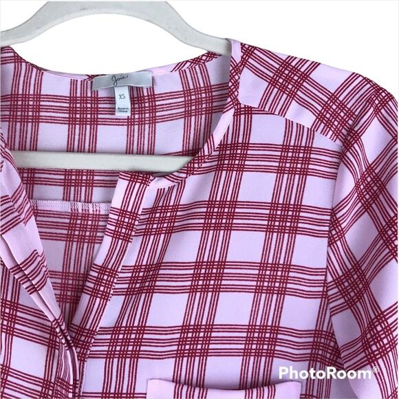 JOIE Red/Pink Nepal Windowpane Pullover Blouse Sz XS - Picture 3 of 3
